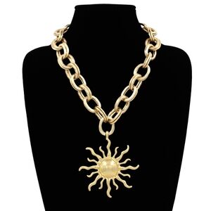 Radiant Sun Pendant Bold Chain Statement Necklace